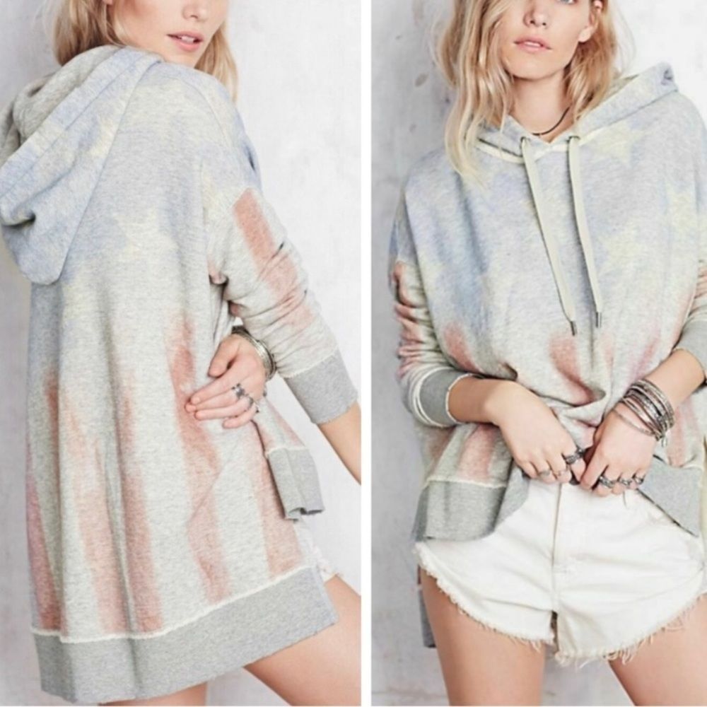 FREE PEOPLE AMERICAN FLAG OVERSIZED BOXY
HOODIE SWEATSHIRT WOMENS SIZE SMALL